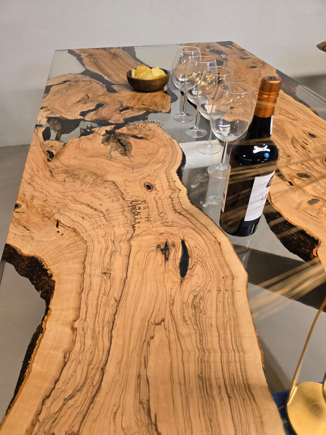 Plankebord i Massivt Oliventræ – 250×110 cm – Klar Epoxy